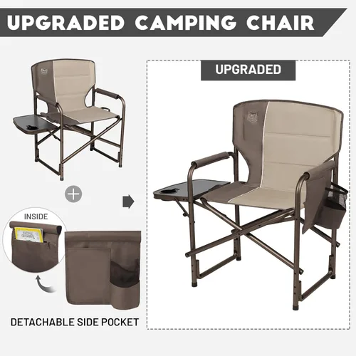 Miniatura 7 de TIMBER RIDGE - Silla de aluminio sobredimensionada para acampada, silla de director ligera y portátil con mesa auxiliar, bolsillo lateral Canela