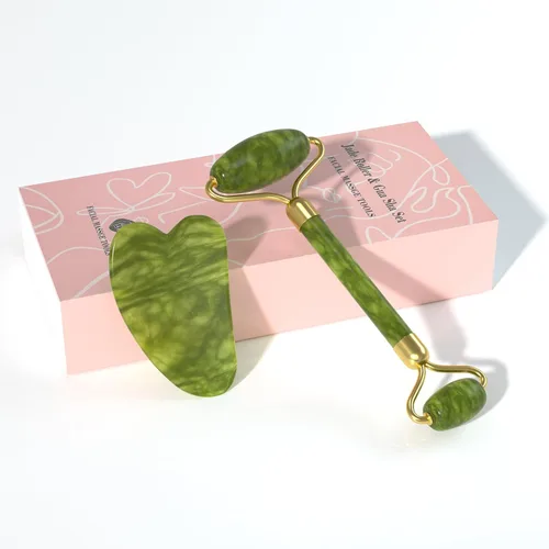 Rodillo de Jade Gua Sha Set – Juego de cuidado de la piel facial, herramientas de belleza facial, herramientas naturales de belleza para el cuidado