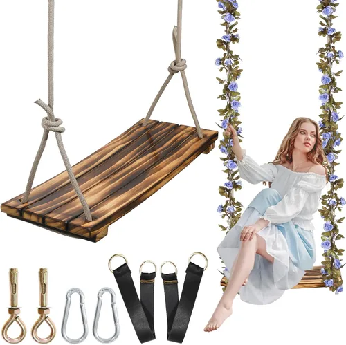 2025 Asiento de columpio grande de madera mejorado, 24"x 8", columpio colgante para adultos y niños, capacidad de carga de 500 libras, cuerda de