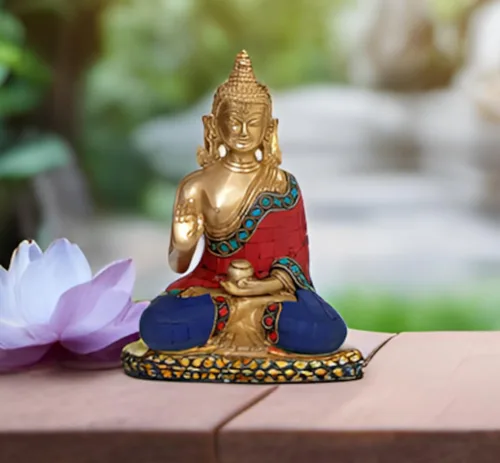 Miniatura 11 de Purpledip Latón Ídolo Reina Maya de Sakya, Madre de Gautam Buda: Estatua Vintage Acabado Oro (12155)
