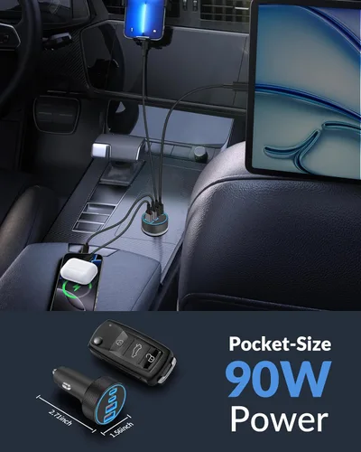 Miniatura 4 de [4 en 1] Cargador de Coche USB C, Adaptador de Encendedor de Cigarrillos de Carga Súper Rápida de 4 Puertos 90W, Dual 45W USBC y USB-A Multipuerto