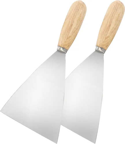 Miniatura 10 de Cuchillo de masilla, 2 raspadores de metal de 3 pulgadas, cuchillos de mango de madera para paneles de yeso, calcomanías, papel de pared, parches