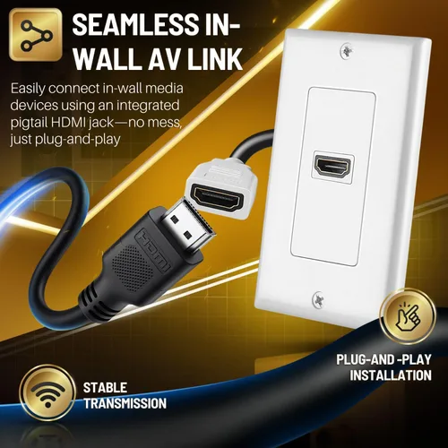 Miniatura 5 de TNP - Placa de pared HDMI – 1 puerto HDMI enchufe panel de montaje decorativo placa frontal con 4K UHD ARC/eARC Ethernet Pass-Thru soporte