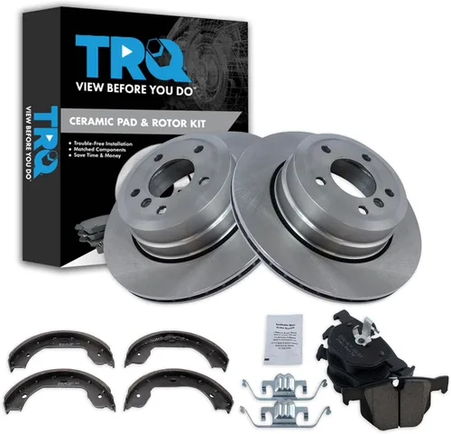 Miniatura 59 de TRQ Kit de pastillas de freno y rotor Posi trasero premium con zapatas de estacionamiento para camión GM SUV