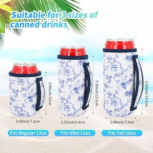 Miniatura 2 de 3 Pack de fundas aisladas reutilizables de neopreno con asa para soda, bebida energética, refresco, cerveza, seltzer duro, fundas para latas de 12