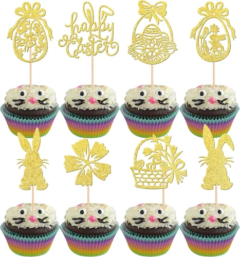 Miniatura 16 de 30 piezas de decoración para magdalenas de Pascua con purpurina de cruz religiosa He is resucitado para cupcakes de la Santa Biblia, Dios bendiga