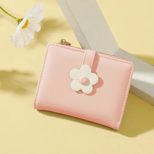 Miniatura 48 de MEISEE Billetera pequeña para niñas y mujeres, billetera de tres pliegues, bolsillo para efectivo, con estampado de flores, monedero con ventana