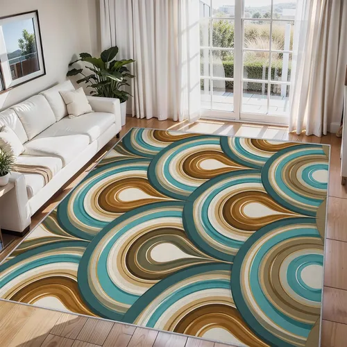 Miniatura 2 de 2x3 Retro Wavy Throw Rugs for Entryway, Washable Mid Century Modern Pattern Indoor Door Mat, Bedroom Kitchen Entrance, Non Slip Soft Thin, Abstract