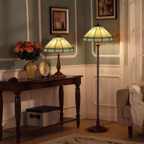 Miniatura 4 de Pantalla de repuesto de 16 pulgadas estilo Tiffany con pantalla amarilla Mission solo con tapa para lámpara de mesa, luz colgante, lámpara de pie