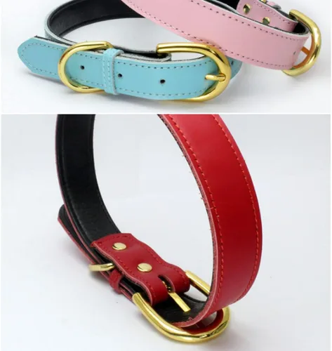 Miniatura 4 de Collares de cuero para perros medianos, acolchado suave al tacto, grueso de piel de vaca auténtica, hebilla dorada duradera, collares ajustables