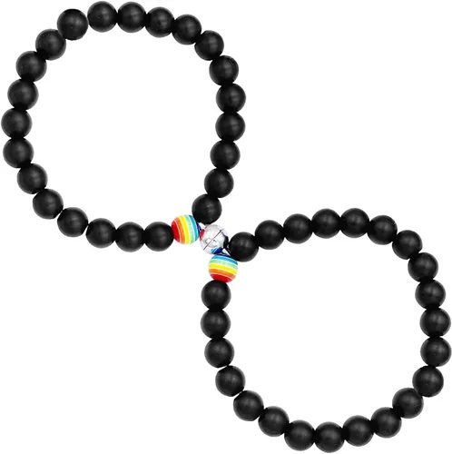 Disfraz de collar de diamantes a la moda negro blanco arco iris imán de cuentas de hierro para parejas conjunto de pulseras de cuentas de arco iris