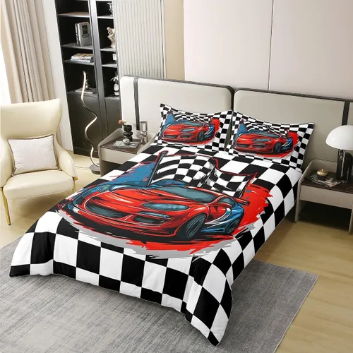 Miniatura 2 de Erosebridal Juego de ropa de cama de carreras, funda de edredón para motocross, tamaño individual, competición de autos de carreras, deportes