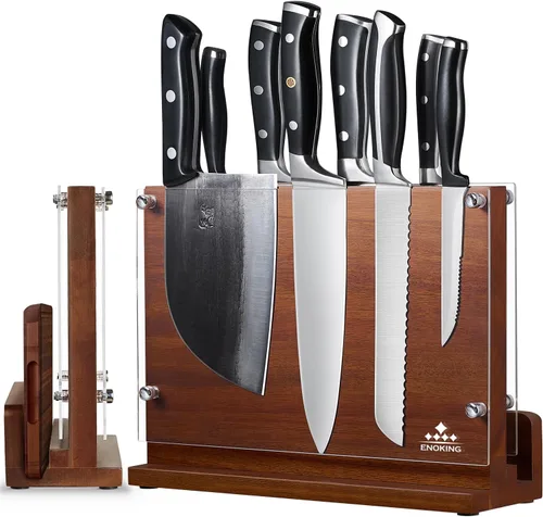 ENOKING Bloque magnético para cuchillos con escudo acrílico de 12 x 9 pulgadas, soporte para cuchillos de cocina de doble cara sin cuchillos,