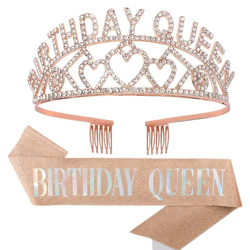 Miniatura 10 de Banda y Corona de Reina de Cumpleaños, Telas Plástico