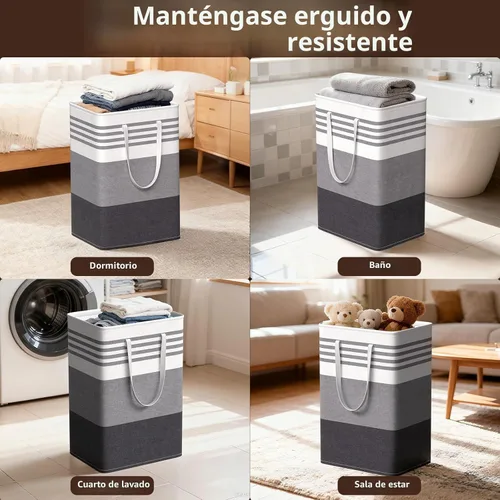 Miniatura 6 de WOWBOX Paquete de 2 cestas de lavandería, cestas de ropa sucia independientes con asas reforzadas y punto de cruz y revestimiento impermeable