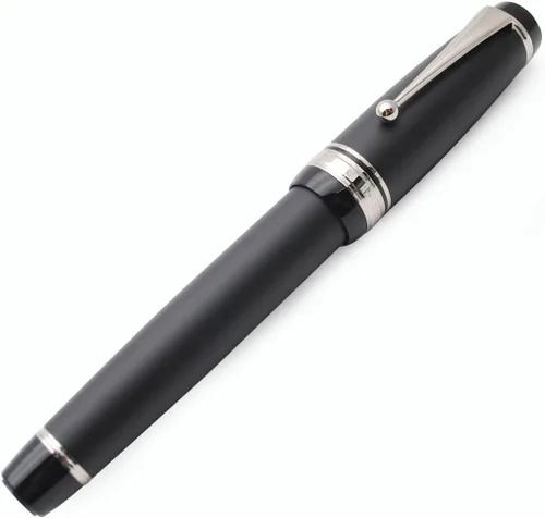 Miniatura 17 de Pluma estilográfica grande de metal, plumilla mediana de 0,7 mm, incluye convertidor de tinta y 5 cartuchos, acabado brillante pintado al piano Negro
