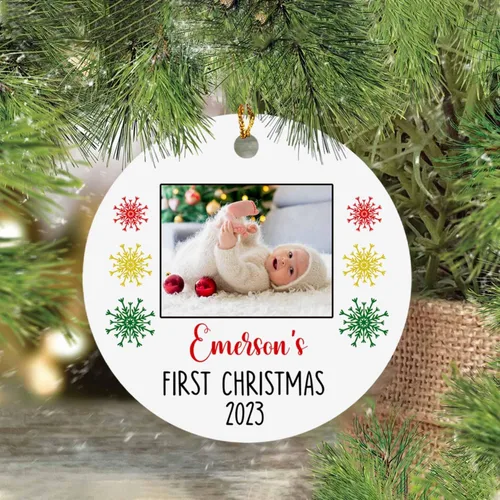 Miniatura 6 de Adorno de fotos para la primera Navidad del bebé 2025, recuerdo personalizado de primera Navidad para nuevos padres, marco de fotos personalizado