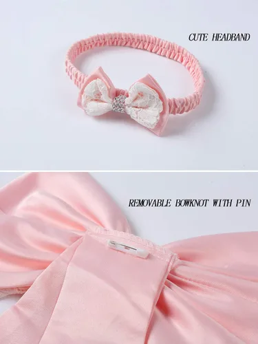 Miniatura 3 de LZH - Vestido para niñas bebé con volante, encaje, espalda descubierta y lazo - Incluye accesorio para la cabeza - Vestido con flores para desfile