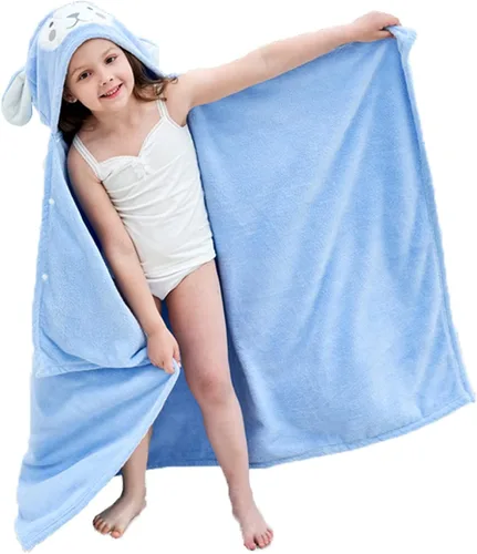 Vauwmsr Toalla de baño de playa con capucha para niños, manta suave con capucha, bata de baño, poncho de natación, toalla de ducha para niños y Azul