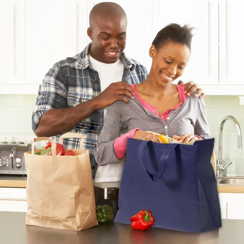 Miniatura 6 de 50 piezas de bolsas de compras reutilizables de tela no tejida, bolsas grandes plegables tipo tote con asas, bolsa de mano para comestibles a granel