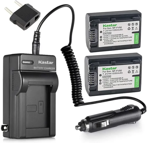 Kastar Paquete de 2 baterías + cargador para Sony NP-FV30 NP-FV40 NP-FV50 y Sony Handycam HDR-CX380 430V 900 580V 760V HDR-PJ540 650V HDR-PV710V