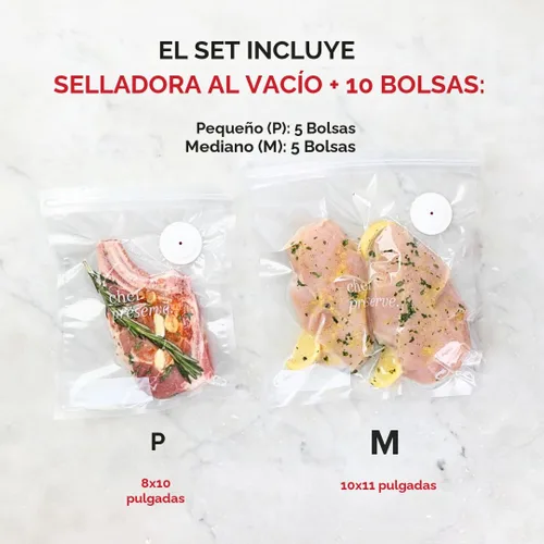 Miniatura 4 de Chef Preserve Sellador al vacío compacto para alimentos (máquina selladora al vacío + 10 bolsas de vacío reutilizables) Potente máquina selladora al