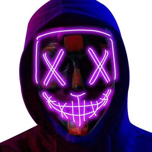Poptrend Máscara de Halloween con luz LED para festivales, cosplay, disfraces de Halloween, fiestas de máscaras, carnaval, regalos Morado