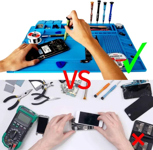 Miniatura 7 de Kaisiking S-160 Alfombrilla de reparación de silicona con función magnética, 2 pinzas ESD y correa de muñeca antiestática para soldadura Kit