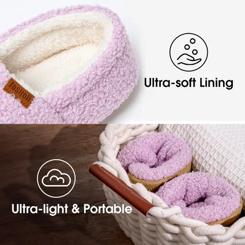 Miniatura 4 de Josijoli Pantuflas de espuma viscoelástica de piel rizada para mujer, pantuflas cerradas para interiores y exteriores