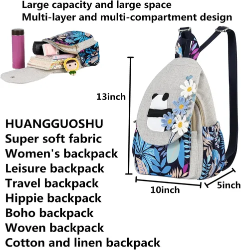 Miniatura 115 de HUANGGUOSHU Mochila de algodón tejida de algodón bohemio con bordado de lona estilo bohemio con múltiples bolsillos retro linda mochila cartera