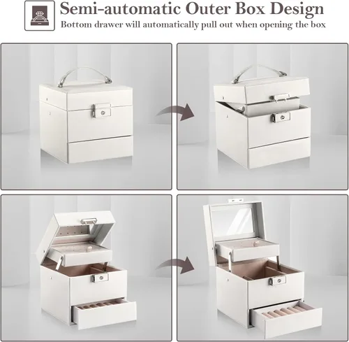 Miniatura 6 de ProCase Joyero para niñas y mujeres que viajan regalo ideal pequeño organizador de joyas de 3 capas con cerradura de espejo organizador para aretes