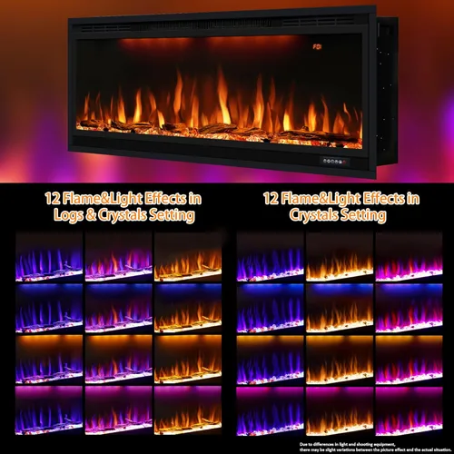 Miniatura 5 de Chimenea eléctrica inteligente de 42 pulgadas con control por aplicación, montaje en pared e insertos de chimenea empotrados en la pared, llama