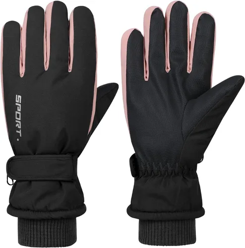 American Trends Guantes de esquí de invierno para mujer, guantes de invierno impermeables para pantalla táctil, guantes de nieve