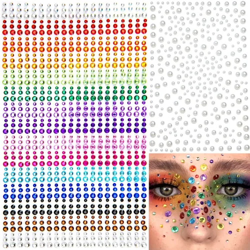 Miniatura 12 de 6 hojas de joyas para la cara, gemas para la cara, diamantes de imitación autoadhesivos para maquillaje, accesorios para disfraces de festivales