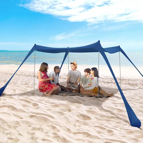 Miniatura 7 de Tienda de campaña familiar para playa, toldo para el sol, tienda de campaña de playa grande desplegable, estabilidad, 4 postes con bolsa