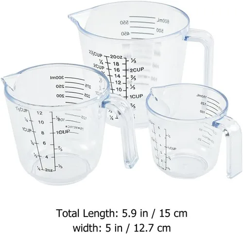 Miniatura 2 de HEMOTON Juego de 3 tazas medidoras de plástico, transparente, de grado alimenticio fuerte, copa de vino líquida pesada para cocina, hornear