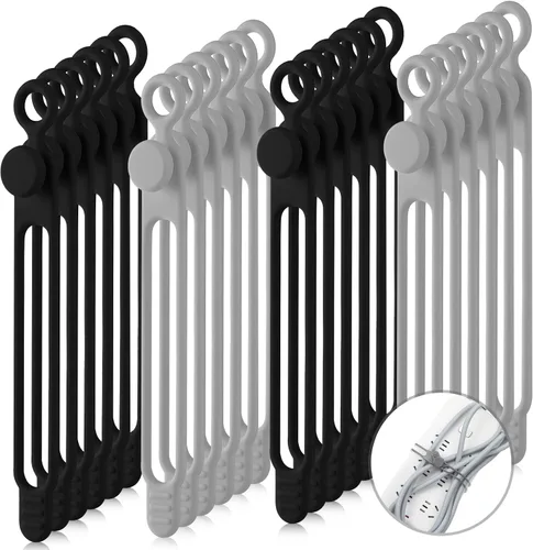 Miniatura 10 de Nuanchu 40 bridas de silicona reutilizables, correas ajustables, organizador de cables de carga multiusos para sujetar cables de carga