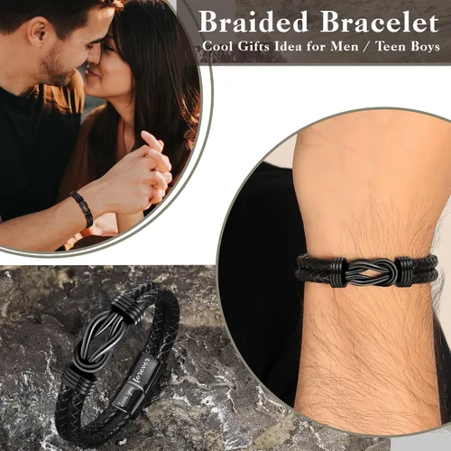 Miniatura 4 de BTYSUN Regalos para hombres, regalos del día de San Valentín para él, novio, marido, adolescentes, pulseras de cuero para hombres, regalos de amor