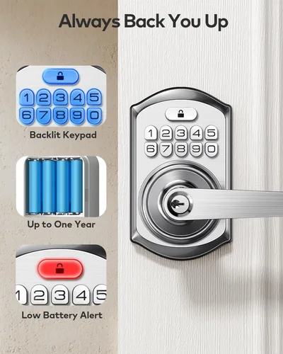 Miniatura 9 de TEEHO TE004 Cerradura de puerta con teclado de entrada sin llave con asa, cerradura electrónica digital inteligente para puerta interior con Níquel