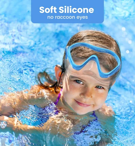 Miniatura 8 de Aegend Gafas de natación para niños con cubierta de nariz para niños de 3 a 15 años, correa de tela tejida, antivaho sin fugas