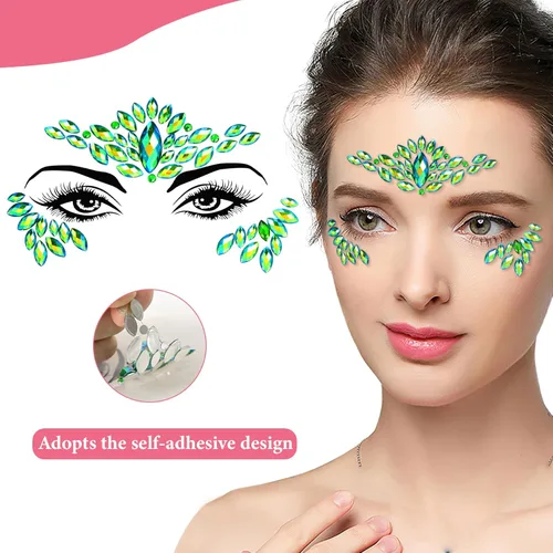 Miniatura 2 de 12 juegos de joyas para la cara, diamantes de imitación de sirena para tatuajes temporales, joyas corporales, calcomanías de cristal, gemas faciales