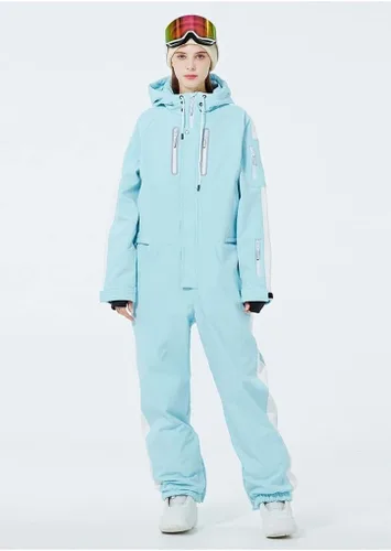 Miniatura 28 de ALSOGO Traje de esquí de una pieza para mujer, overol impermeable con aislamiento para nieve, con cinturón desmontable para deportes de nieve