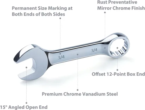 Miniatura 4 de Juego de Llaves Combinadas Stubby Premium con Bolsa Enrollable, 11 Piezas, SAE, 3/8" a 1", Sin Omitir Ningún Tamaño en Pulgadas Acero Cr-V