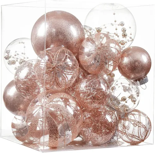 Miniatura 13 de Adornos de esferas navideñas transparentes, 24 unidades - Juego de adornos de esferas de Navidad de plástico irrompibles y decorativas para colgar