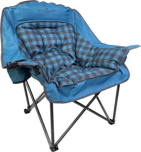 Black Sierra Silla de campamento de gran tamaño para adultos, asiento al aire libre resistente con acolchado suave, soporta 400 libras, portavasos y