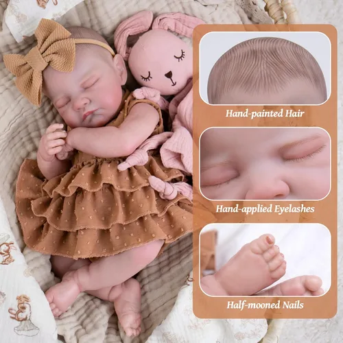 Miniatura 4 de Aori - Muñecas bebés Reborn realistas - Muñeca recién nacida durmiente de 20 pulgadas, niña realista con set de alimentación y atuendo - Cuerpo