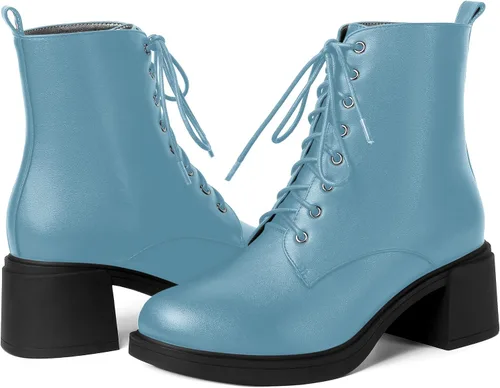 Miniatura 138 de ROSERWISH Botas altas de tacón bajo y grueso para mujer, con cordones, cómodas, modernas, con puntera redonda, de 2.5 pulgadas