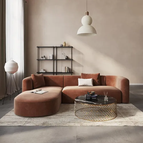 Miniatura 10 de Acanva - Sofá de lujo moderno de terciopelo con respaldo curvo, sofá minimalista cómodo para sala de estar y apartamento, seccional modular de 4