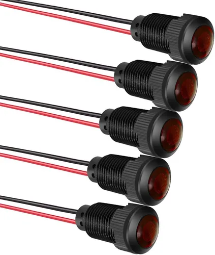 Miniatura 16 de Gebildet 5 unids 0.472 in AC/DC 12-24V LED indicador de metal luz impermeable señal lámpara piloto Dash direccional coche camión barco con alambre