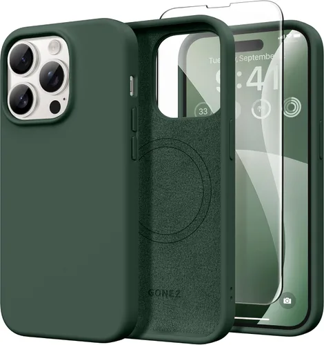 GONEZ Funda de silicona para iPhone 14 Pro Max, compatible con MagSafe, con protector de pantalla + protector de lente de cámara, silicona líquida a
